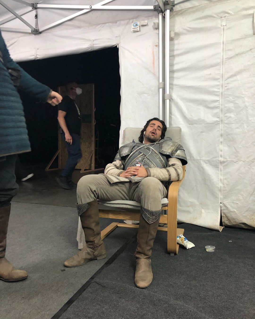 Criston Cole aka Fabian Frankel taking a nap on set