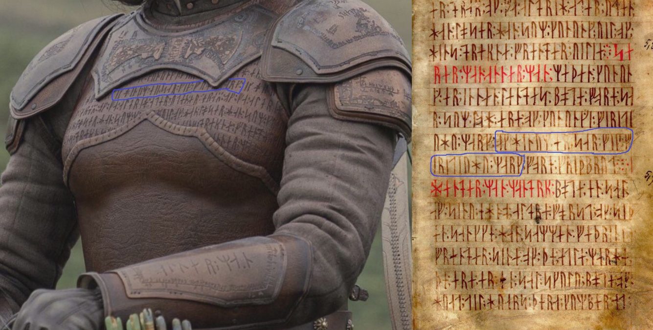 runes on lady rhea's armour episode 6